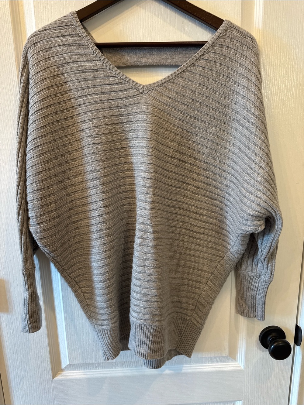 V-Neck Ribbed Dolman Sweater - Taupe